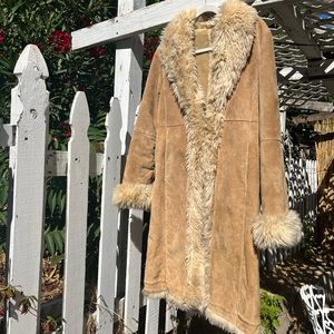 Tan Faux Fur Trim Penny Lane 70’s Suede Coat